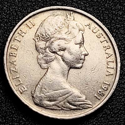 泉币菌-第230场-拍品多 请提前出价 英属 澳大利亚1981年10分铜镍币 琴鸟 伊丽莎白二世女王  铜镍币 23.6mm