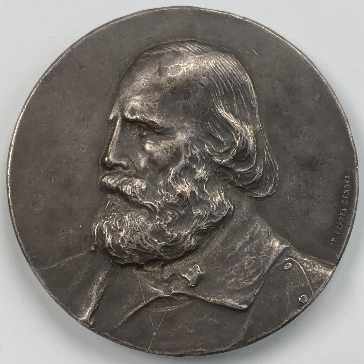 掌中浮雕-藏着的欧洲第059场 1910年意大利颁发的朱塞佩·加里波第(Giuseppe Garibaldi)“千人远征”50周年纪念银章，55mm，90.5g