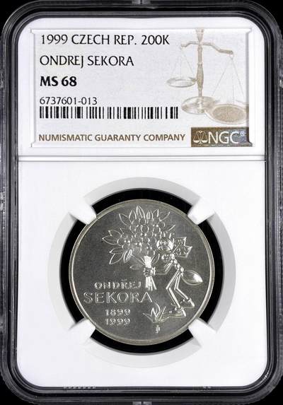 【雨安】【直播拍卖】【评级币章-132期】 2026-04-25 周六 19:30 (金价1050, 银价18.60)  [评级现代] Czech 捷克 200克朗 1999年 画家翁德雷·塞科拉 Ondrej Sekora  NGC-MS68