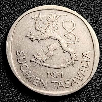 泉币菌-第230场-拍品多 请提前出价 1971年芬兰 1马克 镍铜硬币 立狮 纪念币铜钱 