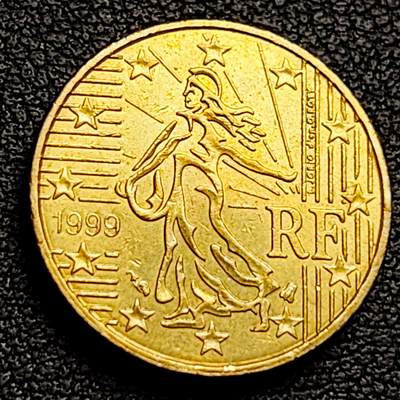 泉币菌-第230场-拍品多 请提前出价 欧元 法国1999年10欧分铜币 玛丽安娜 欧盟地图 19.75MM 