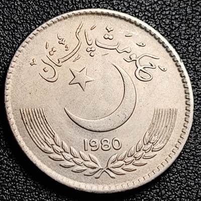 泉币菌-第230场-拍品多 请提前出价 带底光 巴基斯坦1卢比铜镍币 1980年 25.0毫米 6.0克 星月