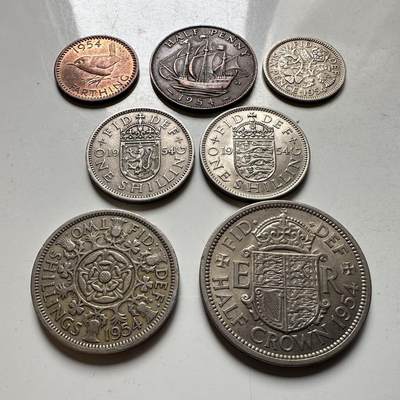 🌹外币初藏🌹🐯2026年第45场   每周二四六晚8️⃣点  世界硬币 英国1954年 清版7枚