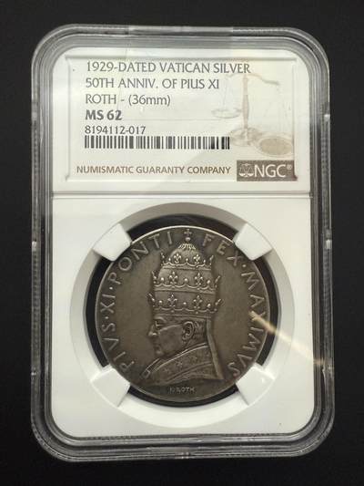 【周六 19:30】乾藏阁外国银币专场・裸币 / 评级币 + 银章铜章 保真包老 - 梵蒂冈1929年庇护十一世晋铎50周年银质纪念章 NGC MS62
