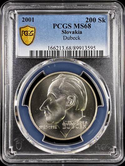 【雨安】【直播拍卖】【评级币章-132期】 2026-04-25 周六 19:30 (金价1050, 银价18.60)  [评级现代] Slovakia 斯洛伐克 200克朗 2001年 政治家杜布切克 Dubeck  PCGS-MS68