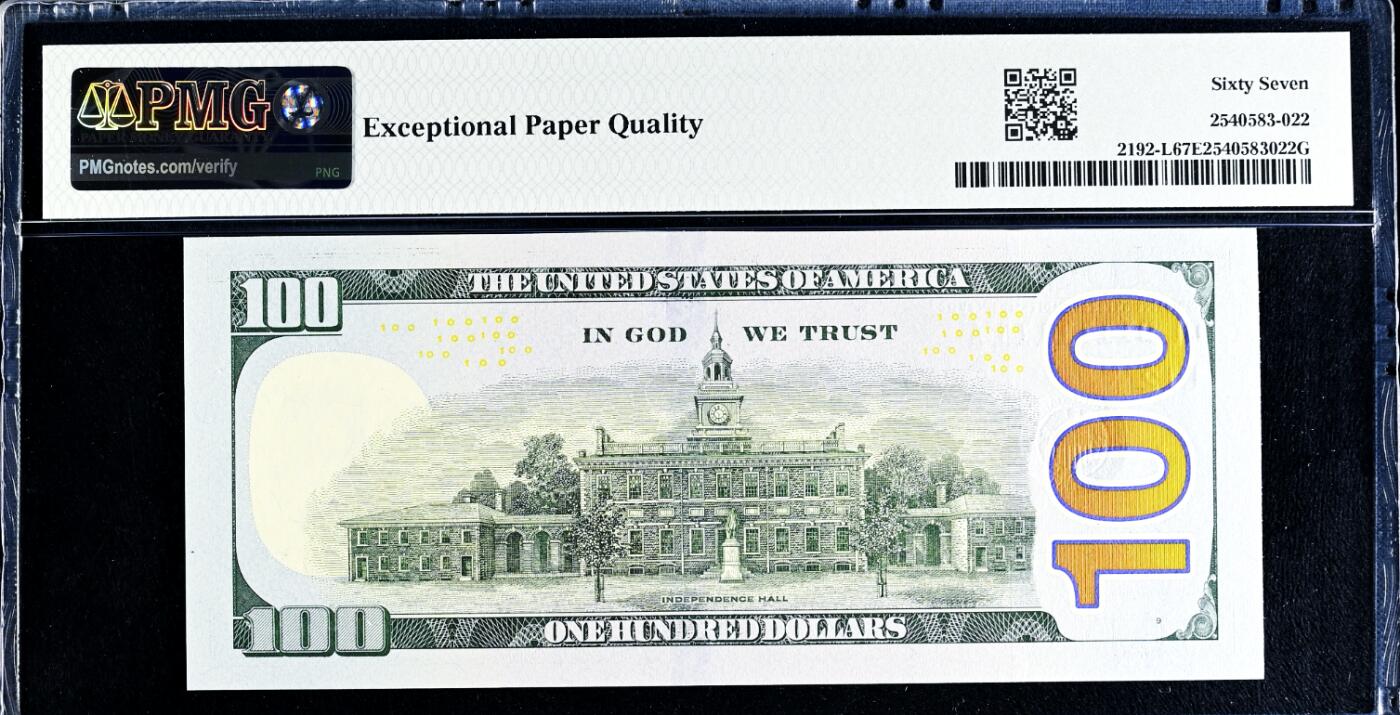 【Blue Auction】世界纸币精拍第812期——18级TOP拍卖/信誉/品质/专业/高效💫 【靓号91111111 倒置号 近全同1 少见旧金山版】美国 2021年100美金 PMG67EPQ 高分