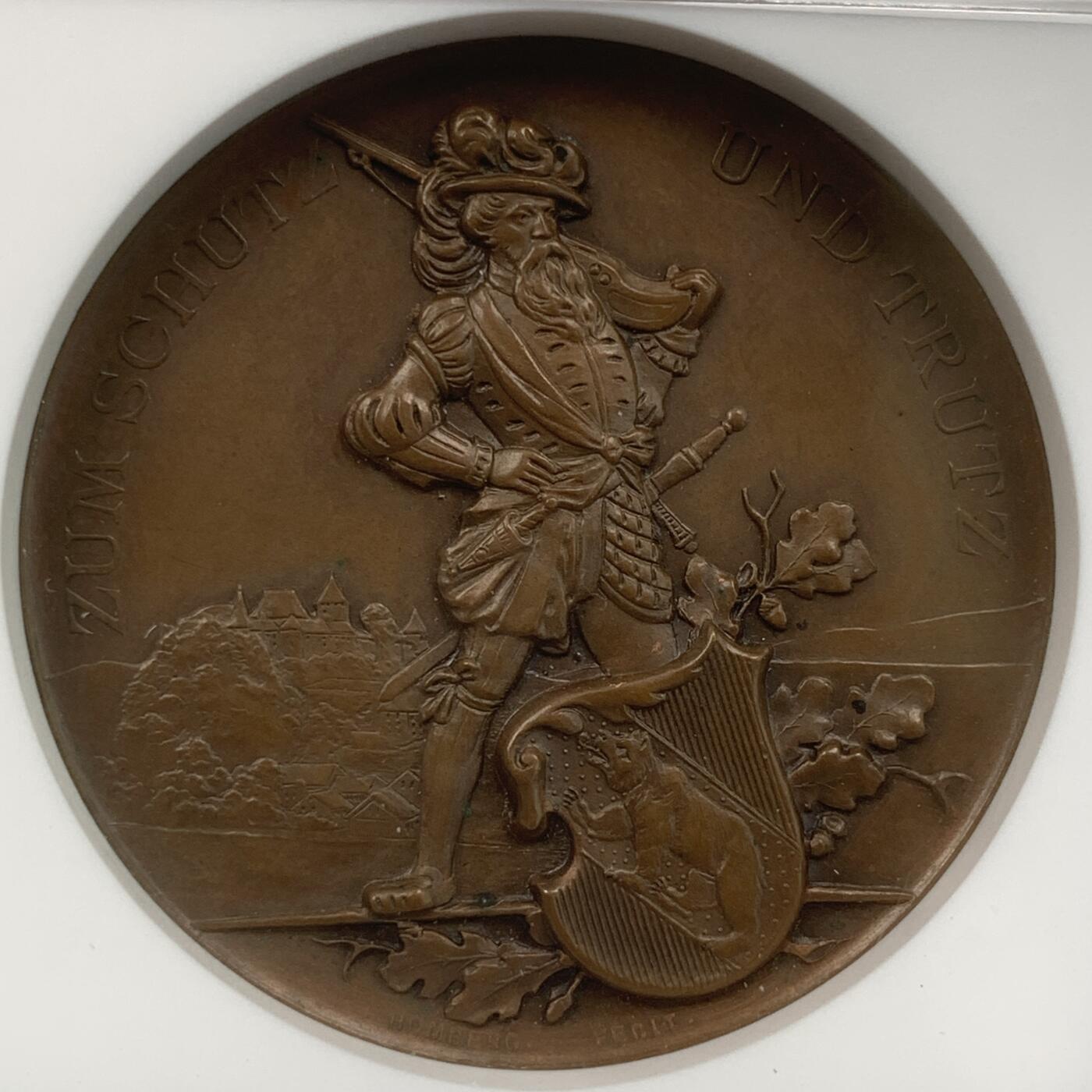 掌中浮雕-藏着的欧洲第059场 NGC MS63 : 1891年瑞士伯尔尼射击节铜章，45mm