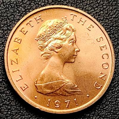 泉币菌-第230场-拍品多 请提前出价 原铜光极美 十字环 1971年 英属马恩岛 曼岛 1便士青铜硬币 20.4毫米 