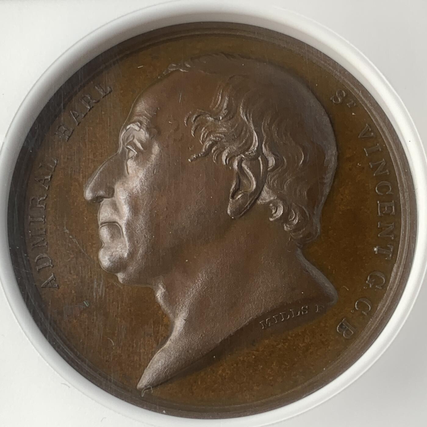 掌中浮雕-藏着的欧洲第059场 NGC MS64 : 1797英国海军圣文森特角海战击败西班牙舰队纪念铜章，41mm，类镜面底板