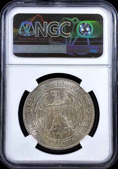 【雨安】【直播拍卖】【评级币章-132期】 2026-04-25 周六 19:30 (金价1050, 银价18.60)  [评级德国] Germany 德国 魏玛 5马克 KM#66 梅森千年 1929年  NGC-MS63