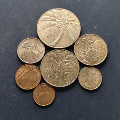 【全场包邮】纯粹捡漏拍522场 萨摩亚1974年清年份7枚套币-含1元椰子树克朗币