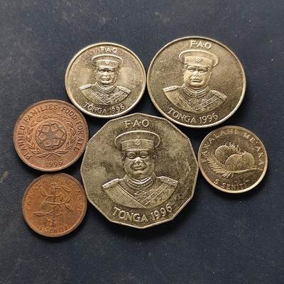 【全场包邮】纯粹捡漏拍522场 汤加1975-1996年新版FAO纪念币6枚全套
