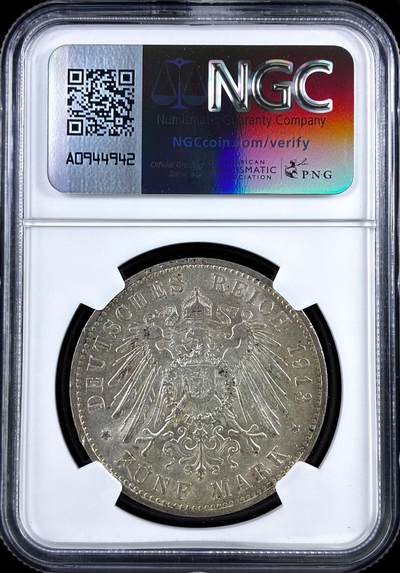 【雨安】【直播拍卖】【评级币章-132期】 2026-04-25 周六 19:30 (金价1050, 银价18.60)  [评级德国] Germany 德国 帝国 J.114 普鲁士 5马克 (1913-1914) 军装 1913年  NGC-AU58