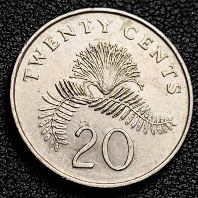 泉币菌-第230场-拍品多 请提前出价 1997 高币值 新加坡20分 绒球花 高盾徽版 直径21.36mm