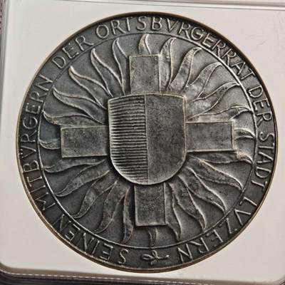 【德藏】世界币章拍卖第170期（拍品征集中~欢迎藏友联系） 1920年 瑞士卢塞恩边境守护纪念银章 深彩包浆 人物传神 少见品种 NGC MS62