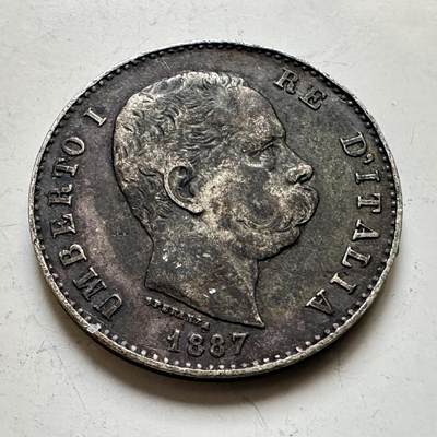 🌹外币初藏🌹🐯2026年第45场   每周二四六晚8️⃣点  世界硬币 意大利 1887年 翁贝托一世 1里拉银币 5克-23毫米-83.5%银 M标米兰版 单年份独立版本