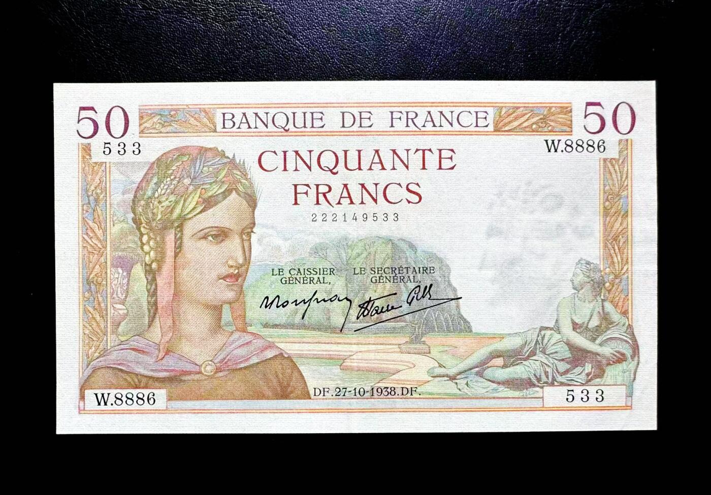 【Blue Auction】世界纸币精拍第812期——18级TOP拍卖/信誉/品质/专业/高效💫 【无47】法国 1938年50法郎 XF品相 墨丘利 