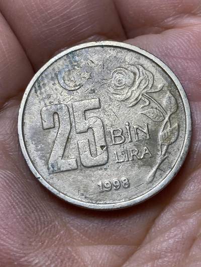 2026年第四十七场(总第二百一十六场）外国好品散币场(免佣金) 土耳其🇹🇷1998年25000里拉(独立后第八套流通硬币)