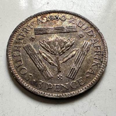 🌹外币初藏🌹🐯2026年第45场   每周二四六晚8️⃣点  世界硬币 英属南非 1930年 乔治五世 3便士银币 1.41克-16毫米-80%银