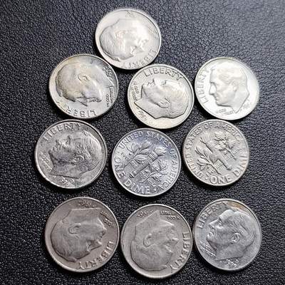 泉币菌-第230场-拍品多 请提前出价 高币值10枚一组 美国10美分镍币 罗斯福总统