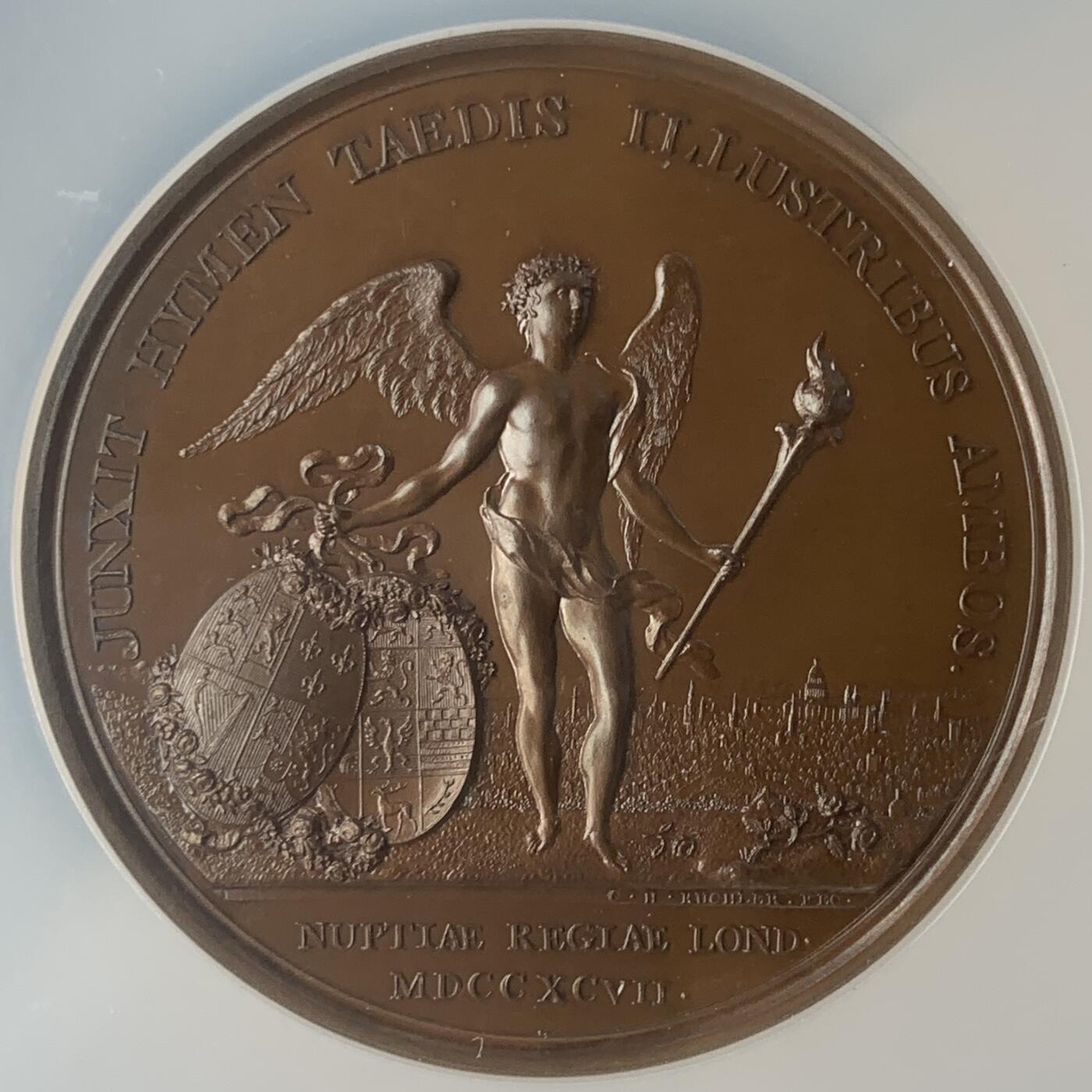 掌中浮雕-藏着的欧洲第059场 NGC MS66 : 1795年英国王储（乔治四世）大婚纪念铜章，48mm