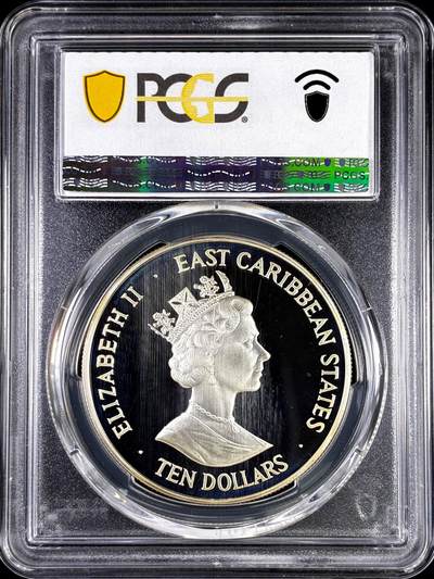 【雨安】【直播拍卖】【评级币章-132期】 2026-04-25 周六 19:30 (金价1050, 银价18.60)  [评级现代] East Caribbean States 东加勒比 10元 1998年 蒙特塞拉特岛苏弗里耶尔火山 PCGS-PR68DCAM 精制币