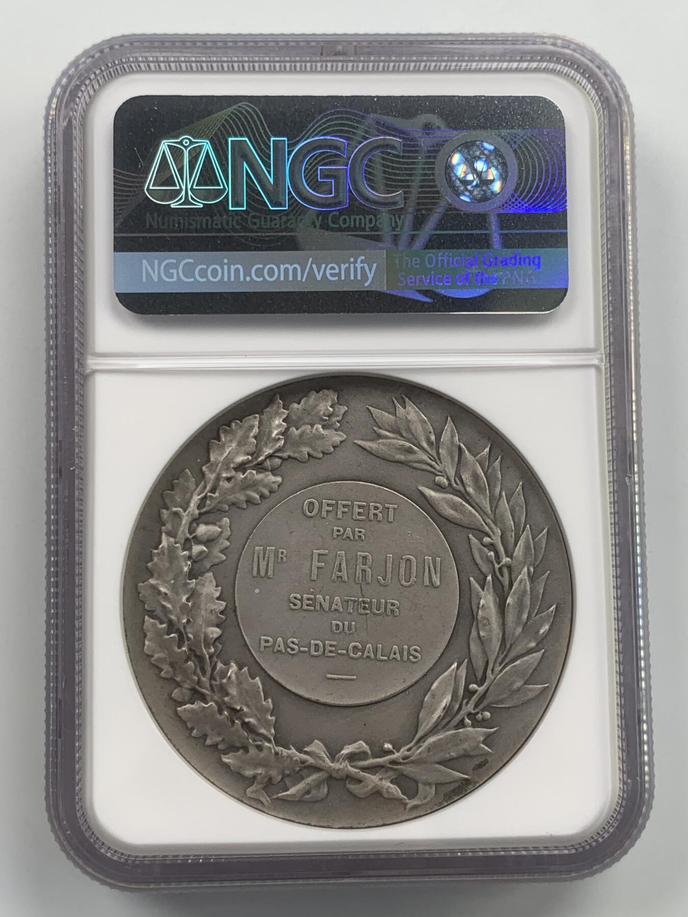 掌中浮雕-藏着的欧洲第059场 NGC MS64 : 法国玛丽安娜镀银铜章，参议员奖章，45mm