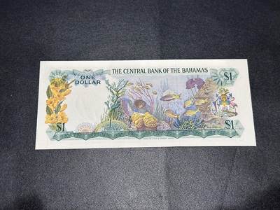 《外钞收藏家》第六百二十九期（精品场）（长期征集拍品、欢迎藏友们联系合作） 1974年巴哈马彩背女王1元 全新UNC