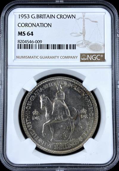 【雨安】【直播拍卖】【评级币章-132期】 2026-04-25 周六 19:30 (金价1050, 银价18.60)  [评级欧洲] Great Britain 英国 1克朗 1953年 登基  NGC-MS64