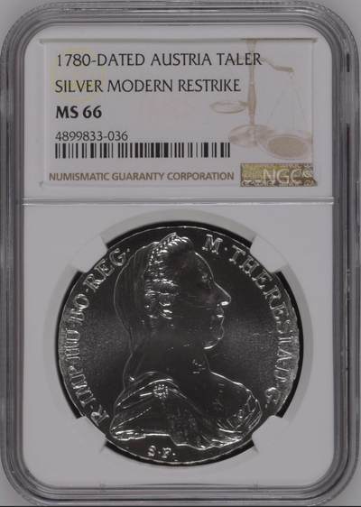 S&S Numismatic世界钱币-拍卖 第126期  奥地利1780年 大奶妈 1泰勒纪念银币 后铸版28克833银  NGC MS66             