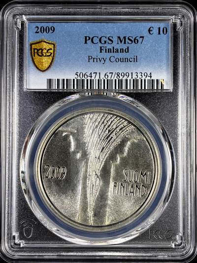 【雨安】【直播拍卖】【评级币章-132期】 2026-04-25 周六 19:30 (金价1050, 银价18.60)  [评级欧元] Finland 欧元 芬兰 10欧元 2009年 枢密院 Privy Council  PCGS-MS67
