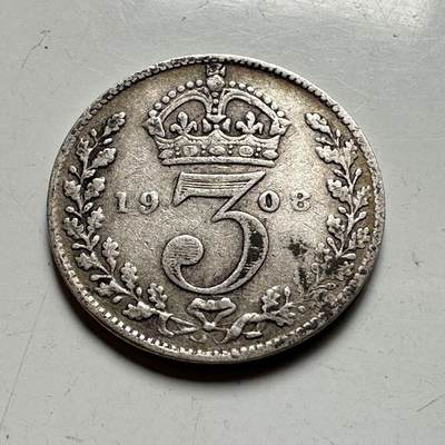🌹外币初藏🌹🐯2026年第45场   每周二四六晚8️⃣点  世界硬币 英国 1908年 爱德华七世 3便士银币 c