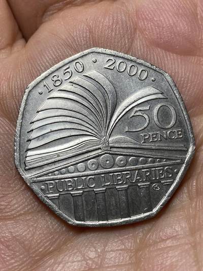 2026年第四十七场(总第二百一十六场）外国好品散币场(免佣金) 英国🇬🇧2000年50便士(公共图书馆法案颁布150周年纪念币)