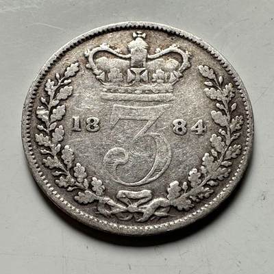 🌹外币初藏🌹🐯2026年第45场   每周二四六晚8️⃣点  世界硬币 英国 1884年 维多利亚 3便士银币 b