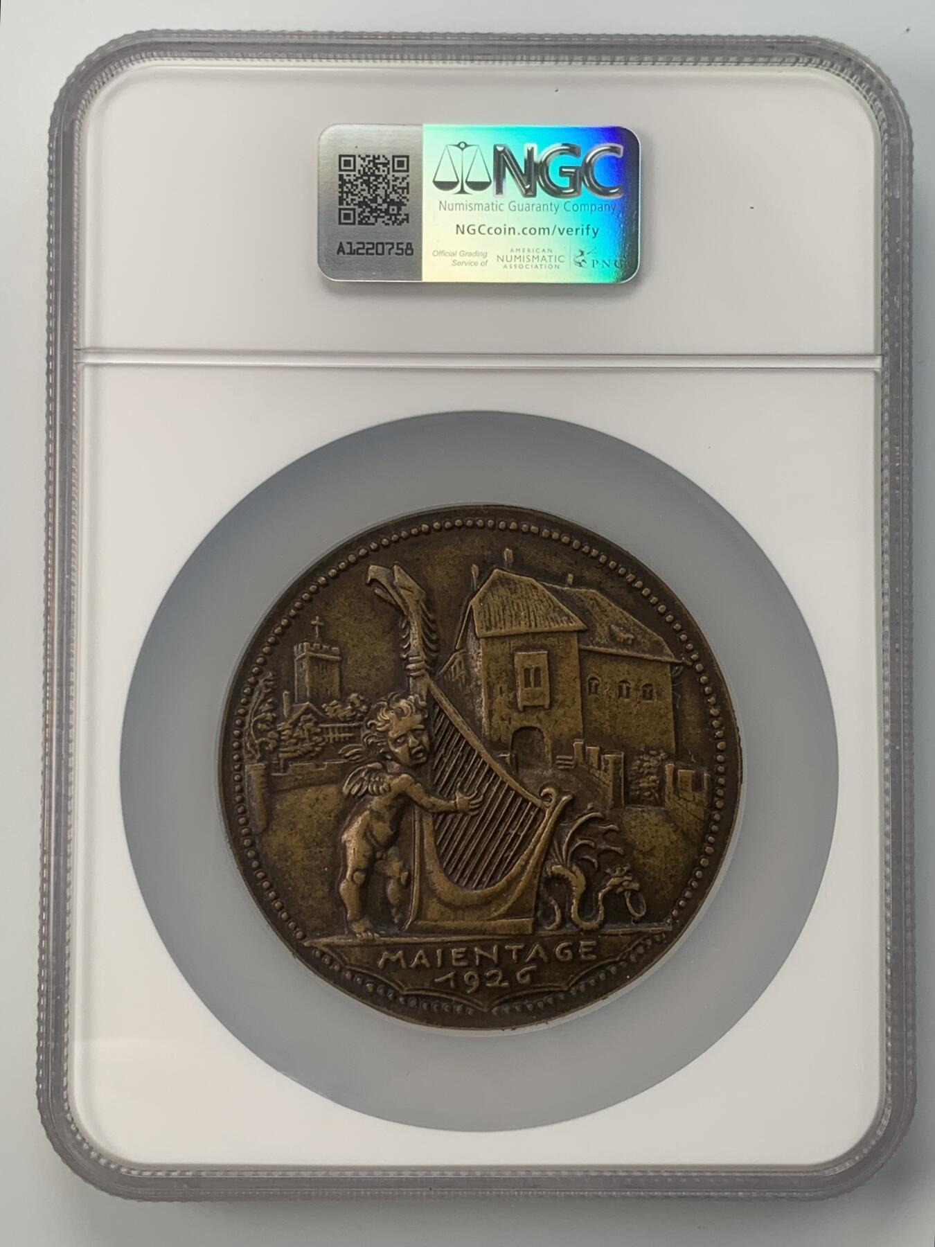 掌中浮雕-藏着的欧洲第059场 NGC MS63 : 1926年德国瓦特堡五月节，歌德&贝多芬铜章，75mm，大师卡尔哥茨作品，歌茨目录op367               