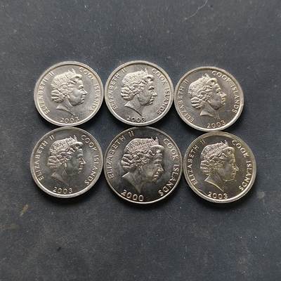 【全场包邮】纯粹捡漏拍522场 库克群岛2000-2003年1-5分6枚套币 UNC品相