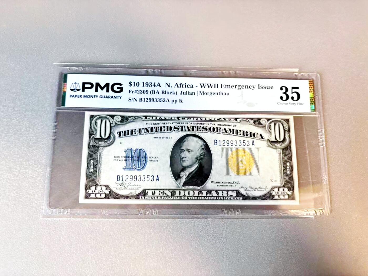 【Blue Auction】世界纸币精拍第812期——18级TOP拍卖/信誉/品质/专业/高效💫 【无47】美国 1934年10美金 北非券 PMG35	