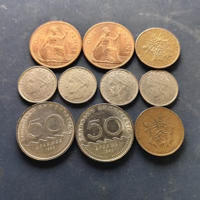 【全场包邮】纯粹捡漏拍522场 世界各国各年份散币10枚一组-英国+法国+希腊+意大利