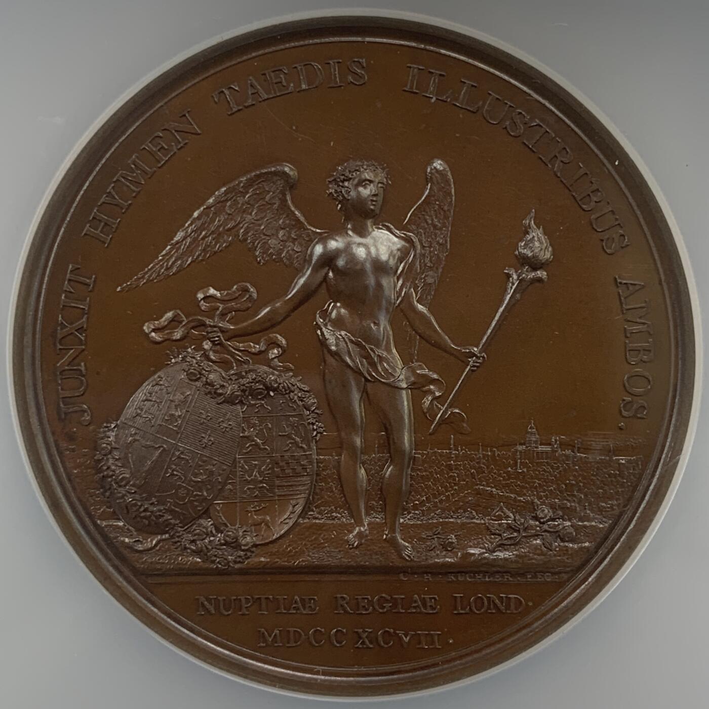 掌中浮雕-藏着的欧洲第059场 NGC MS66 : 1795年英国王储（乔治四世）大婚纪念铜章，48mm