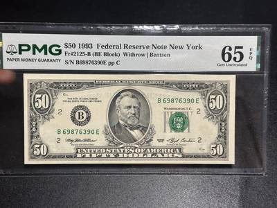 《外钞收藏家》第六百二十九期（精品场）（长期征集拍品、欢迎藏友们联系合作） 1993年美国小头版50美元 PMG65 无4