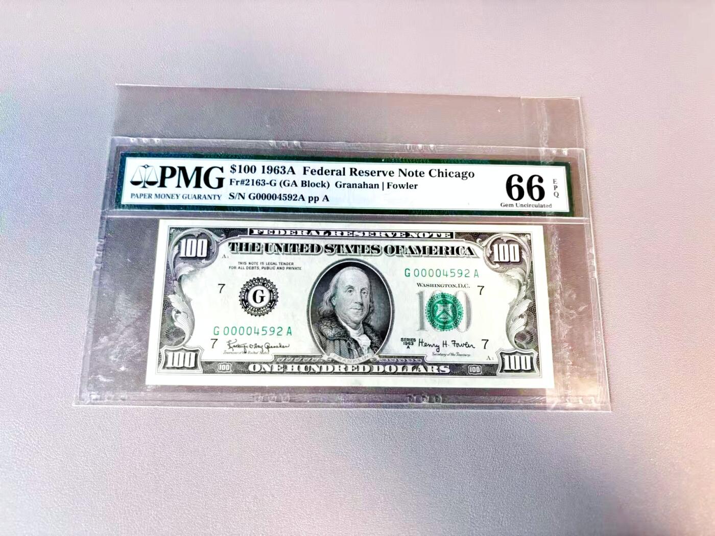 【Blue Auction】世界纸币精拍第812期——18级TOP拍卖/信誉/品质/专业/高效💫 【千位小号】美国 1963A 100美金 PMG66EPQ 