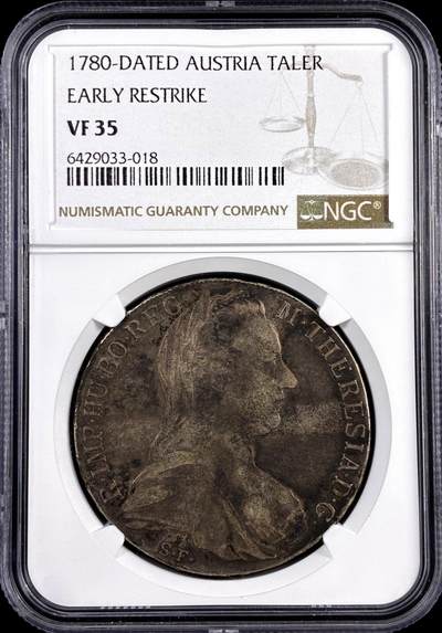 【雨安】【直播拍卖】【评级币章-132期】 2026-04-25 周六 19:30 (金价1050, 银价18.60)  [评级欧洲] Austria 奥地利 1泰勒 大奶妈 二毛版 early restrike  NGC-VF35