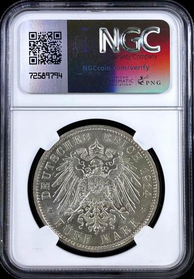 【雨安】【直播拍卖】【评级币章-132期】 2026-04-25 周六 19:30 (金价1050, 银价18.60)  [评级德国] Germany 德国 帝国 J.114 普鲁士 5马克 (1913-1914) 军装 1914年  NGC-MS62