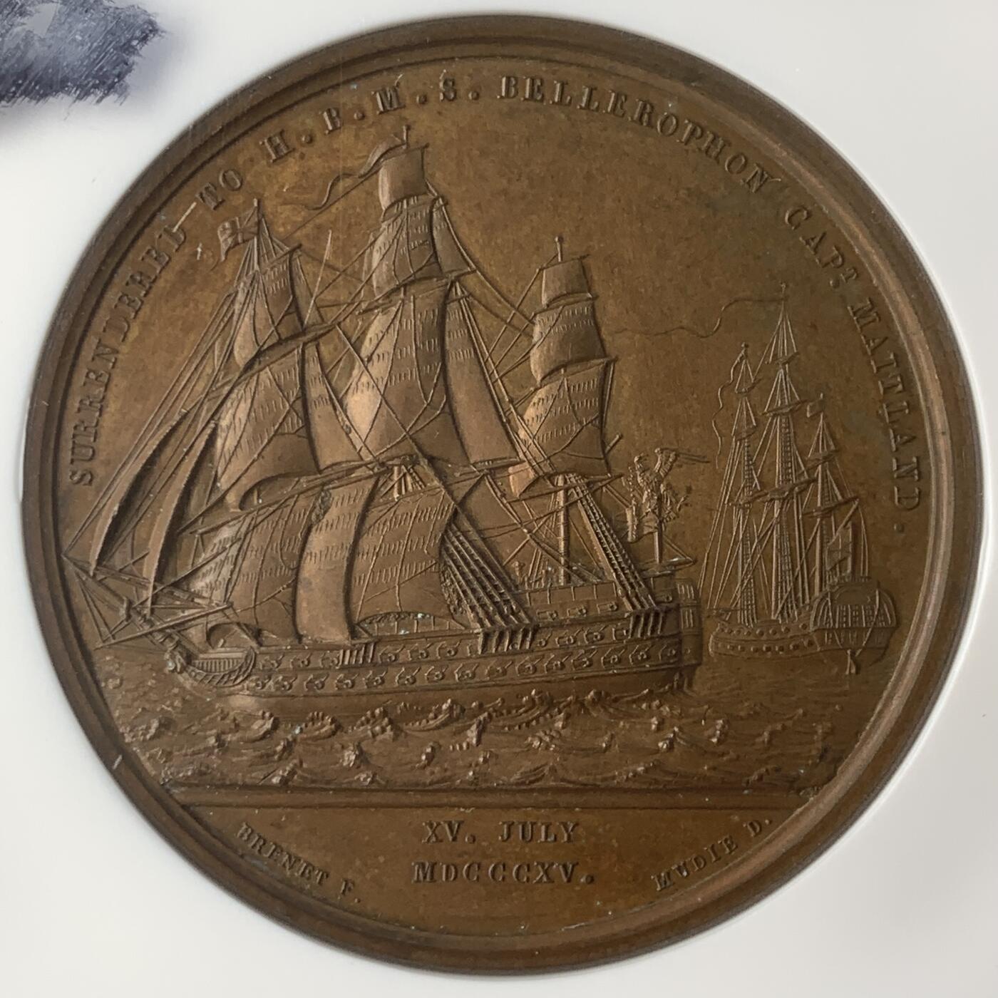 掌中浮雕-藏着的欧洲第059场 NGC MS64 : 1815年拿破仑于柏勒洛丰号战列舰上投降，41mm
