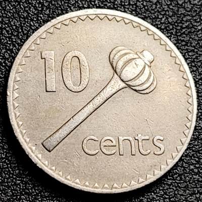 泉币菌-第230场-拍品多 请提前出价 投掷锤 英属斐济10分镍铜币 青年女王版 23.6毫米 