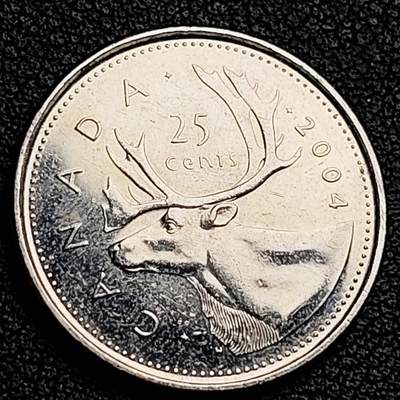 泉币菌-第230场-拍品多 请提前出价 高币值 加拿大2004年1/4加拿大元 伊丽莎白二世 驯鹿 24mm 
