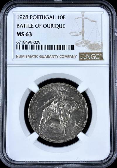 【雨安】【直播拍卖】【评级币章-132期】 2026-04-25 周六 19:30 (金价1050, 银价18.60)  [评级欧洲] Portugal 葡萄牙 共和国 10埃斯库多 1928年 奥里基战役  NGC-MS63