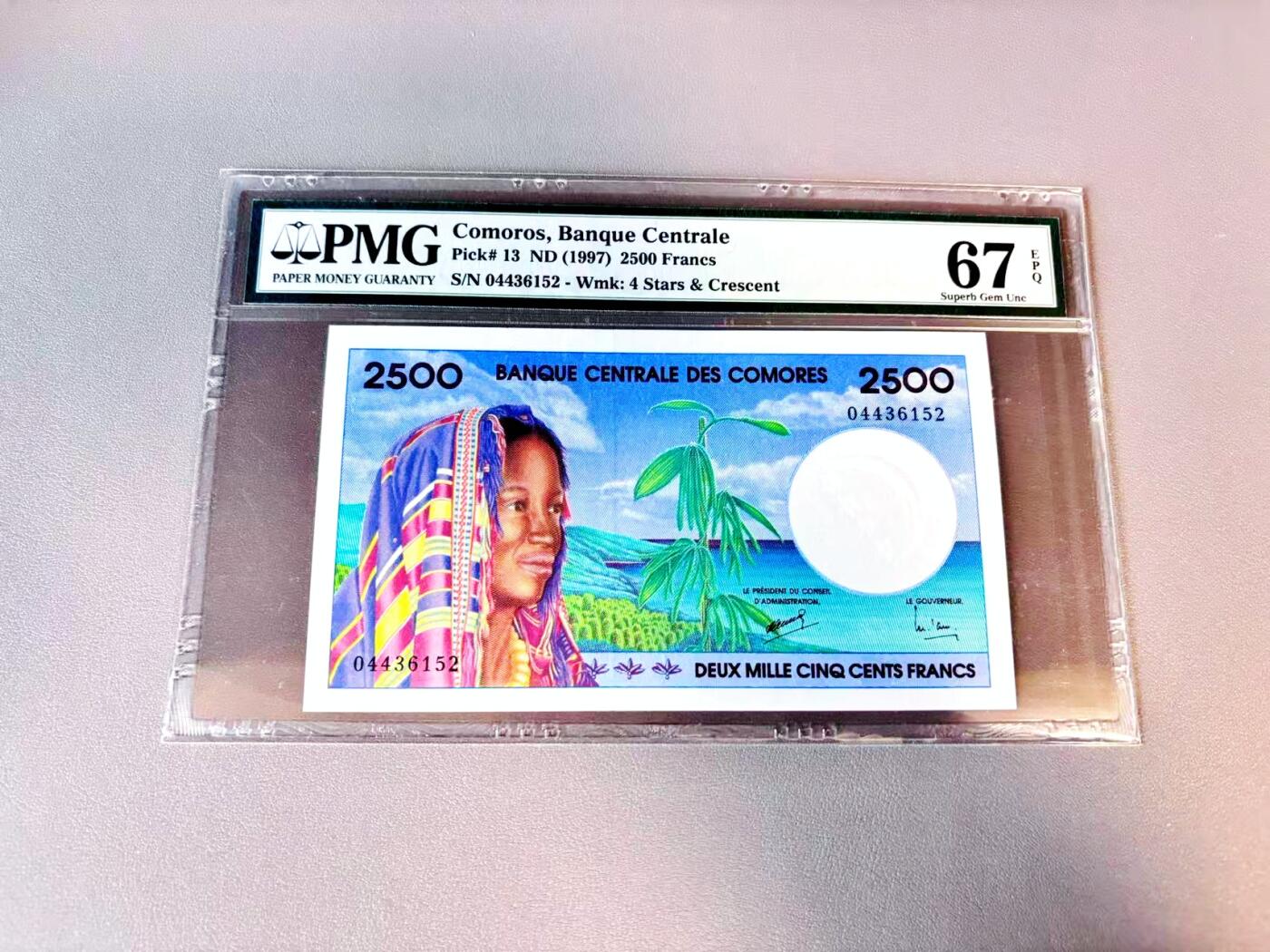 【Blue Auction】世界纸币精拍第812期——18级TOP拍卖/信誉/品质/专业/高效💫 科摩罗 1997年2500法郎 PMG67EPQ