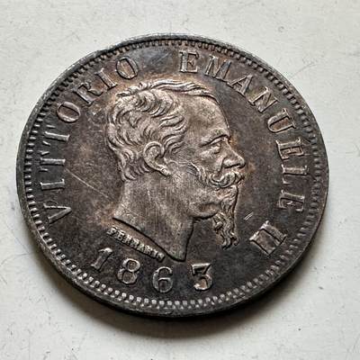 🌹外币初藏🌹🐯2026年第45场   每周二四六晚8️⃣点  世界硬币 意大利 1863年 维托里奥·埃马努埃莱二世 50分银币 2.5克-18毫米-83.5%银 N标那不勒斯版