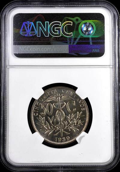 【雨安】【直播拍卖】【评级币章-132期】 2026-04-25 周六 19:30 (金价1050, 银价18.60)  [评级美洲] Bolivia 玻利维亚 50分 1939年  NGC-MS66